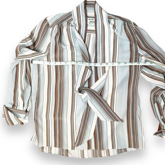 Elizabeth & James Mimi Tie Neck Stripe Silk Blouse In Dust Multi Women’s Size XS - Picture 10 of 11